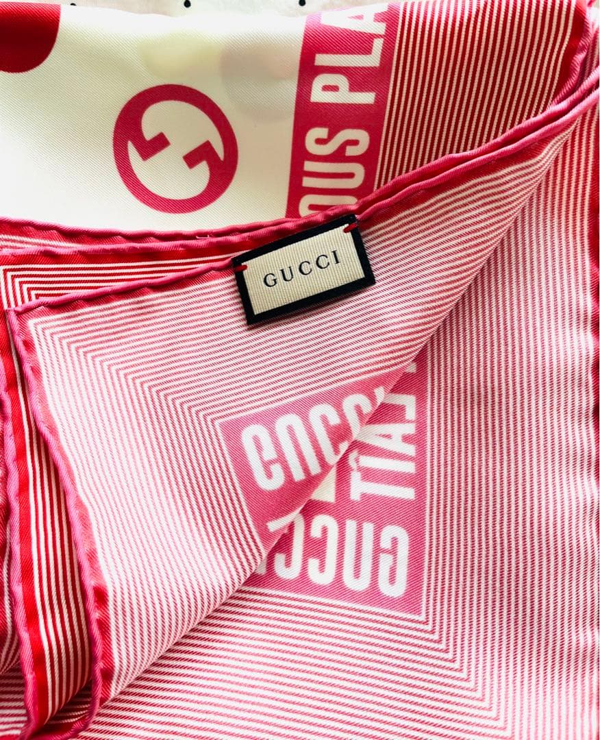 【GUCCI】グッチ ドット & ロゴデザイン シルク スカーフ