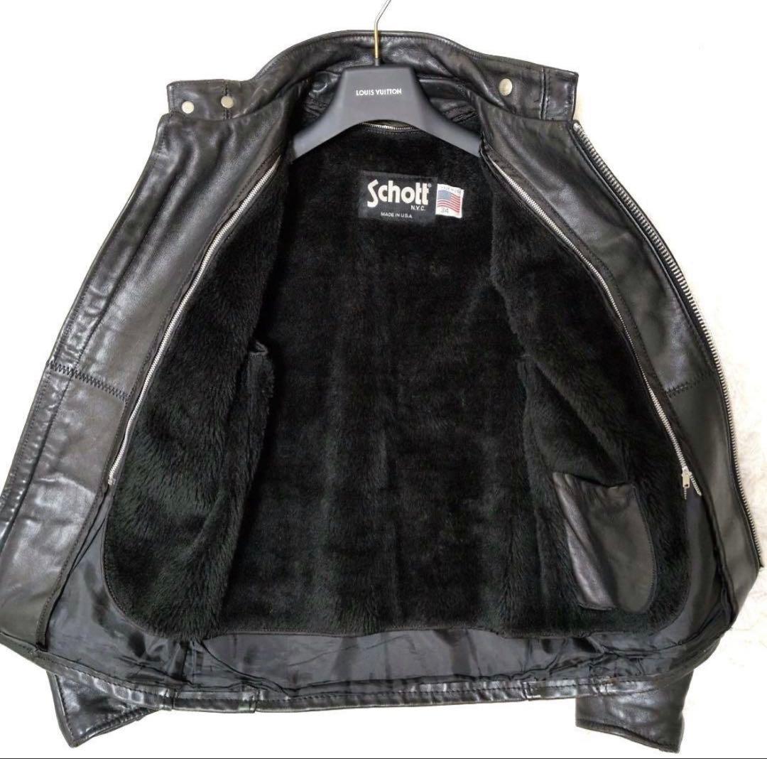 ✨美品✨ショット ライダースジャケット ダブル ボアライナー 34 641 黒