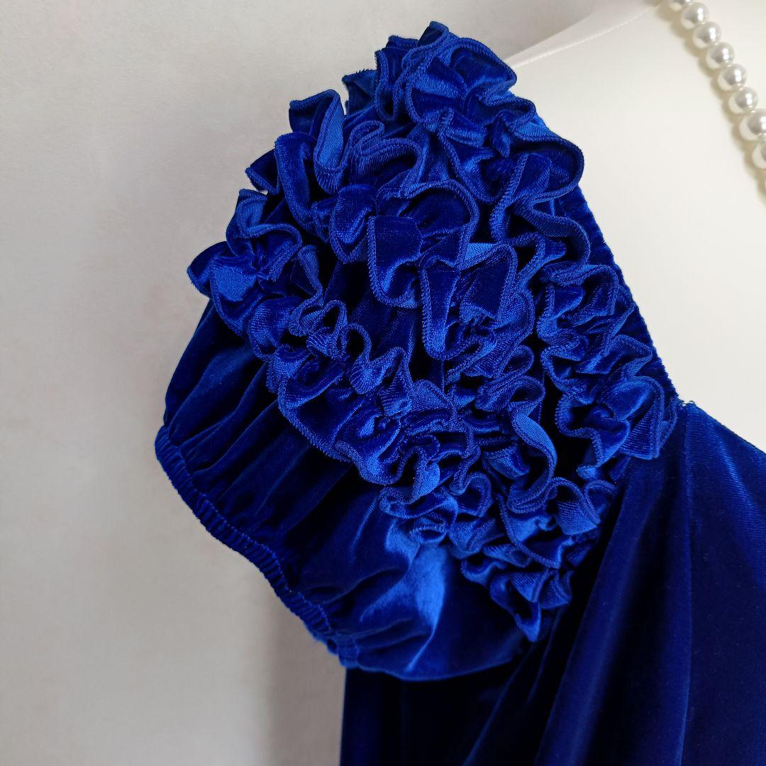 Aloha Emika ベロア ベルベット フリルロングフラドレス ブルー 3L