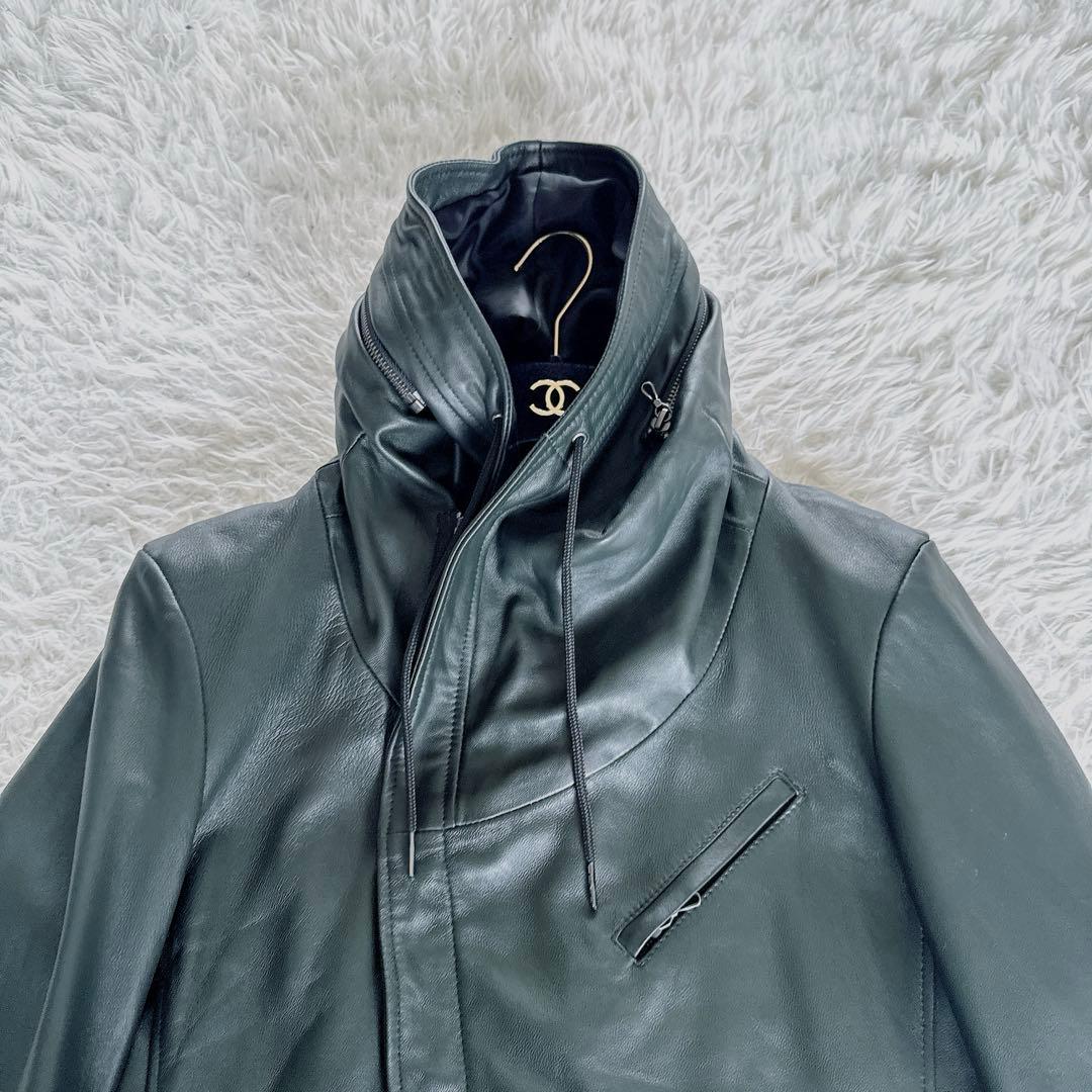 【KATHARINE HAMNETT】シングルライダース 羊革 カーキ系 L