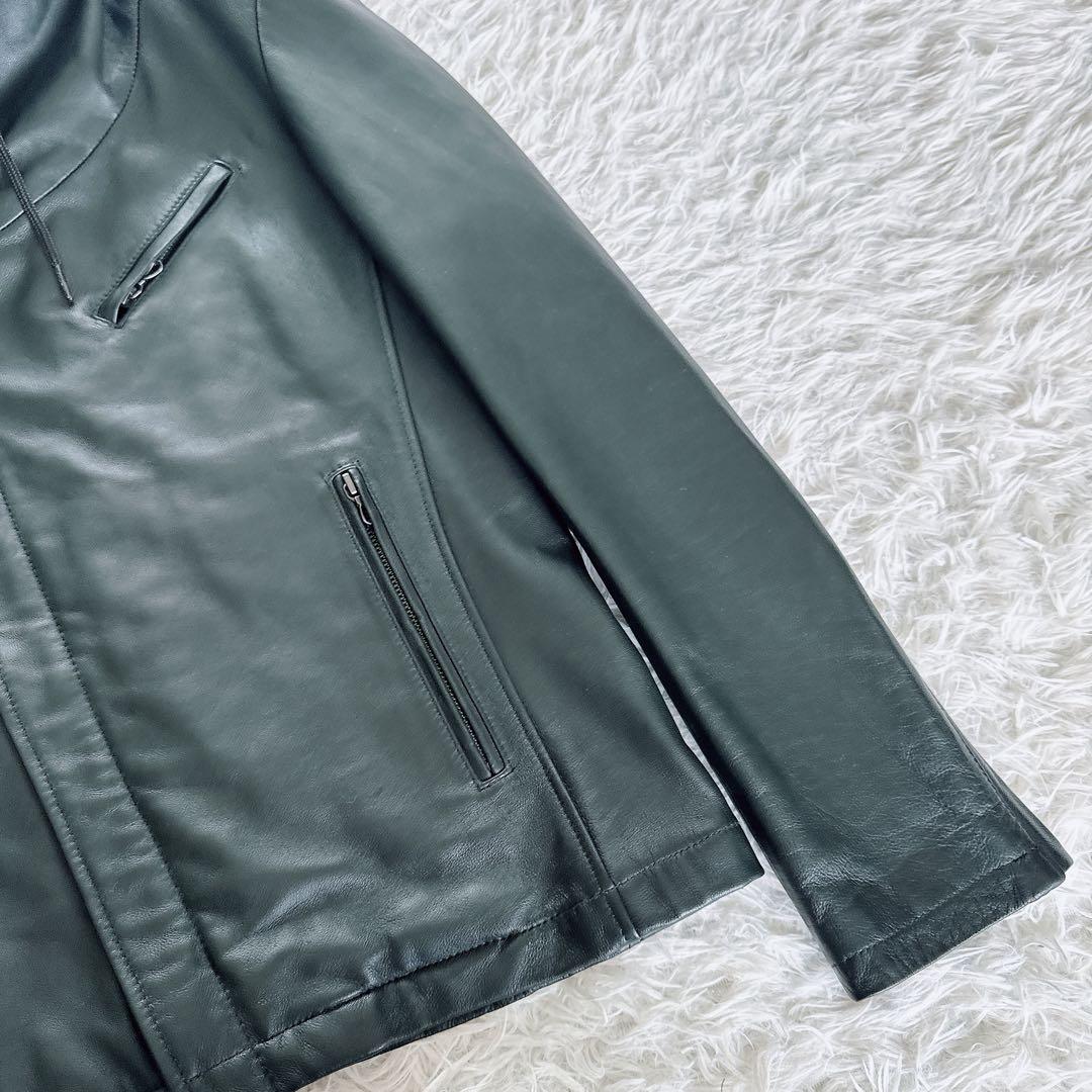 【KATHARINE HAMNETT】シングルライダース 羊革 カーキ系 L