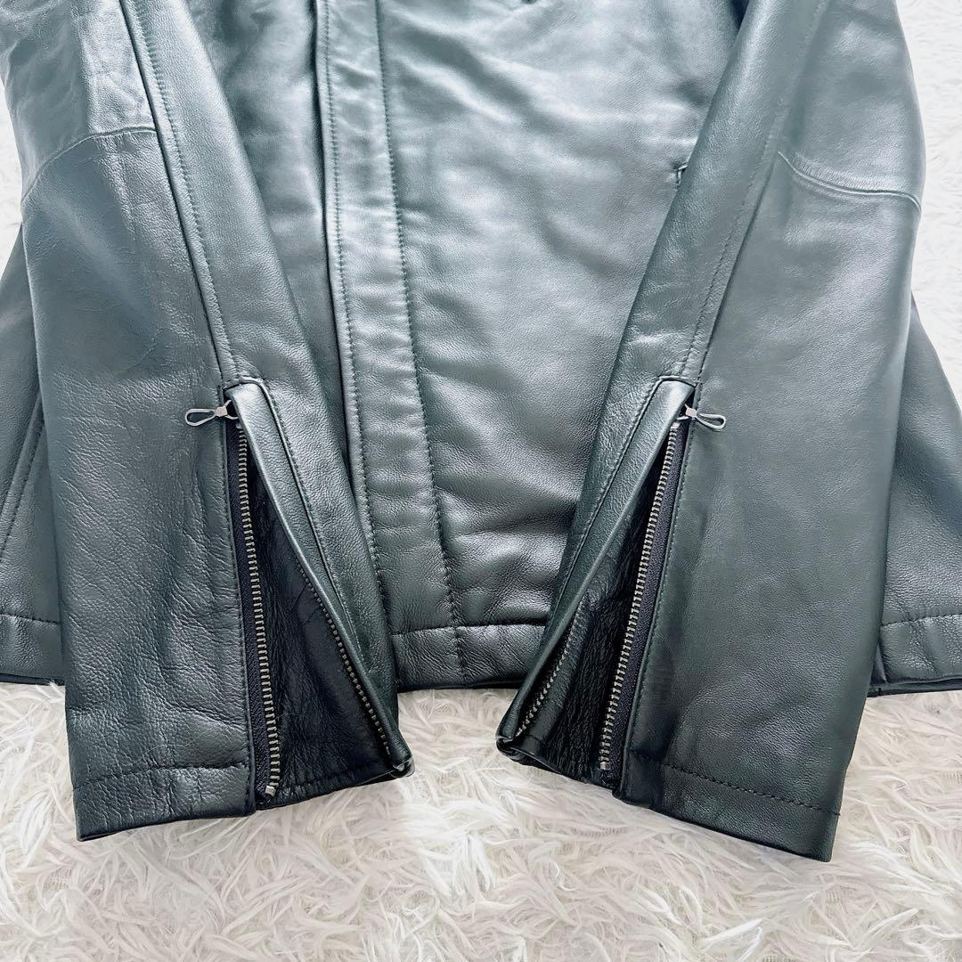 【KATHARINE HAMNETT】シングルライダース 羊革 カーキ系 L