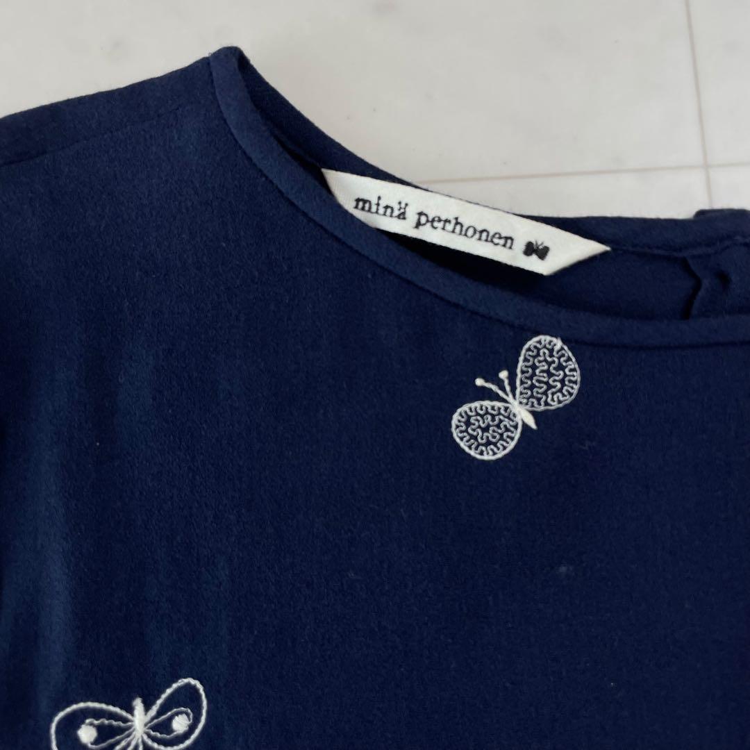 ミナペルホネン choucho 刺繍 バックボタンブラウス エンブロイダリー 紺