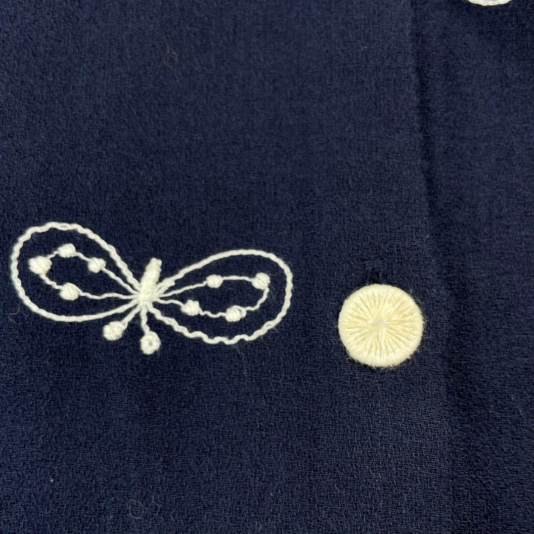 ミナペルホネン choucho 刺繍 バックボタンブラウス エンブロイダリー 紺