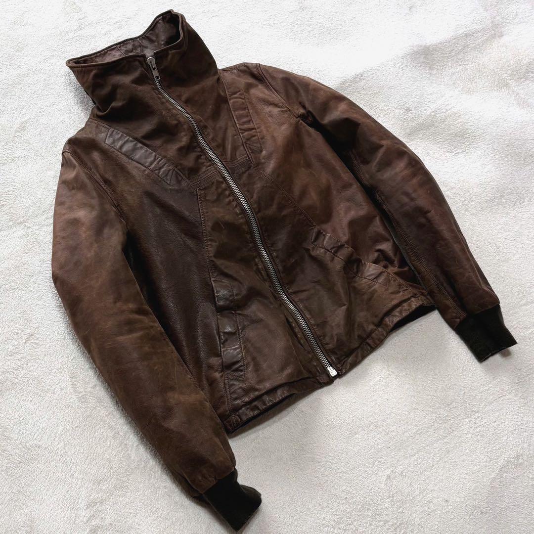 90s vintage leather jacket blouse 羊革 短丈