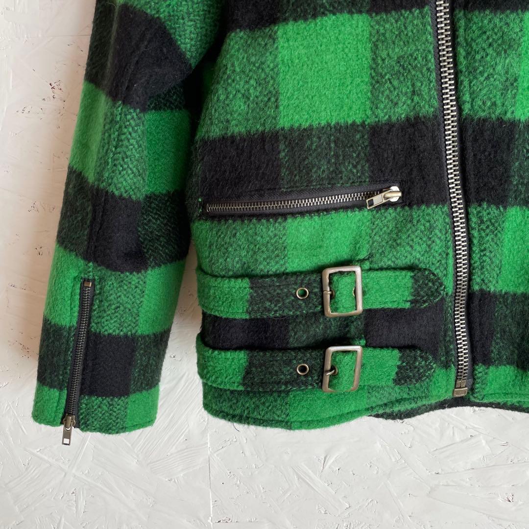 古着80s90s Vintageバッファローチェック柄ダブルライダースジャケット