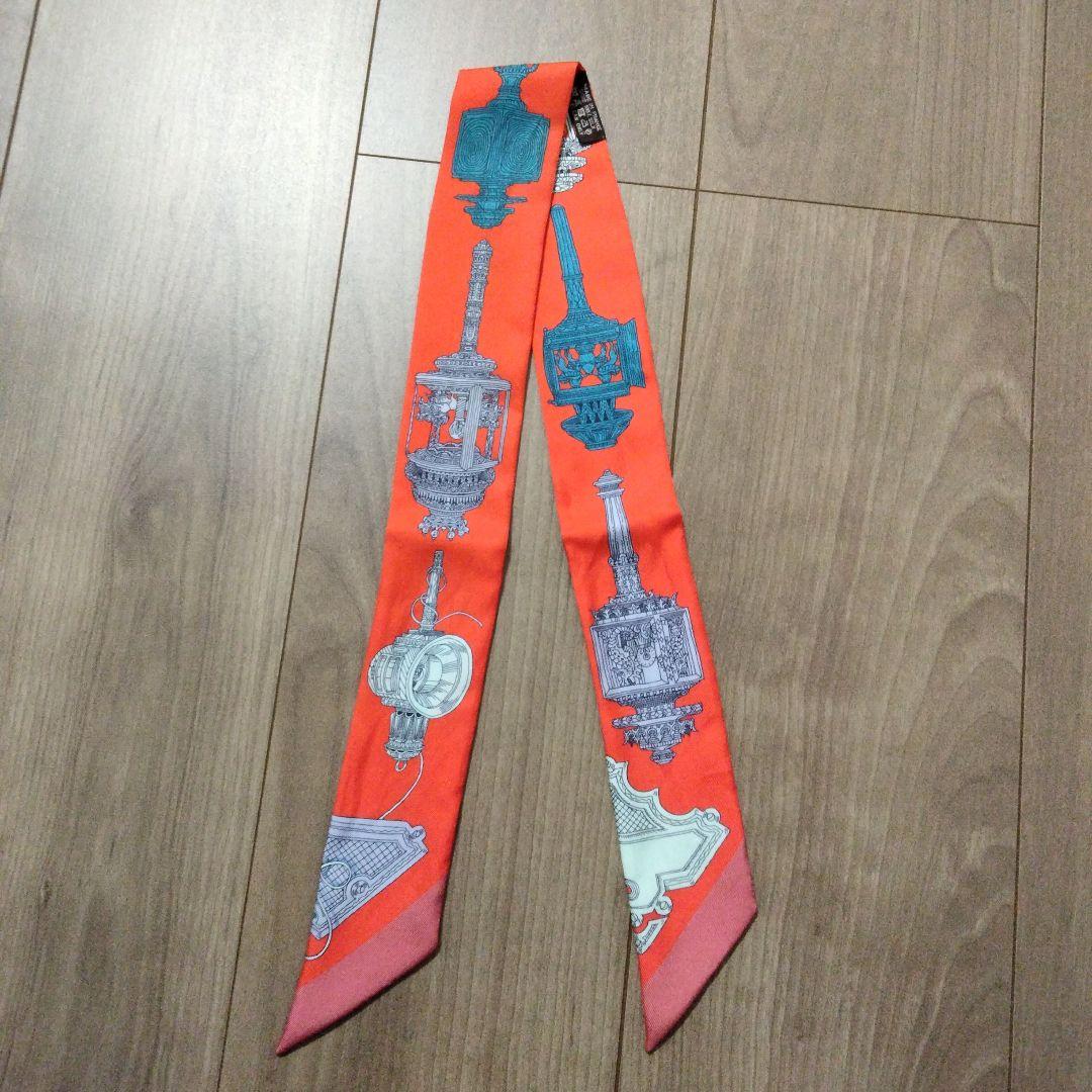 HERMES ツイリー オレンジ シルク スカーフ