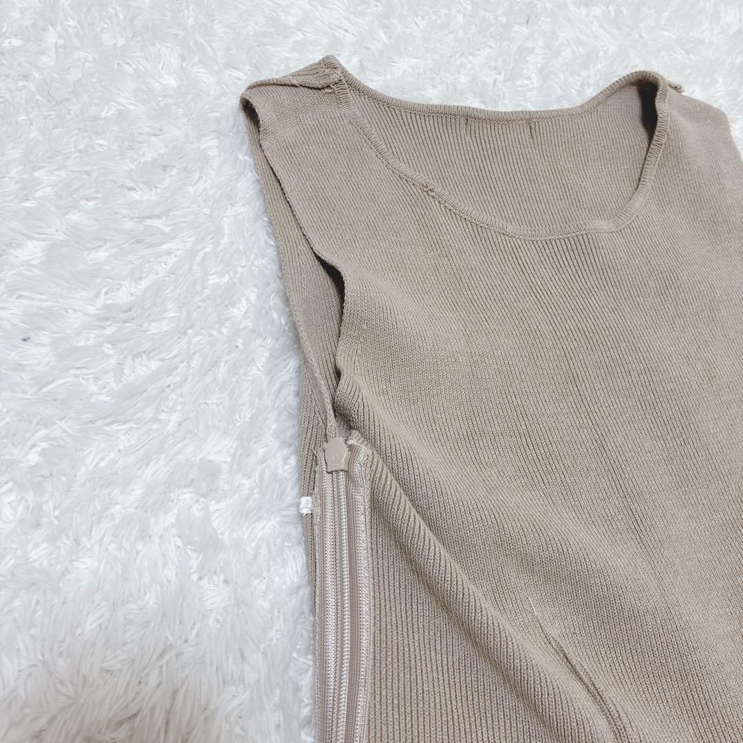FRAY I.D ベージュ コットンギャザーニットワンピース マキシ丈
