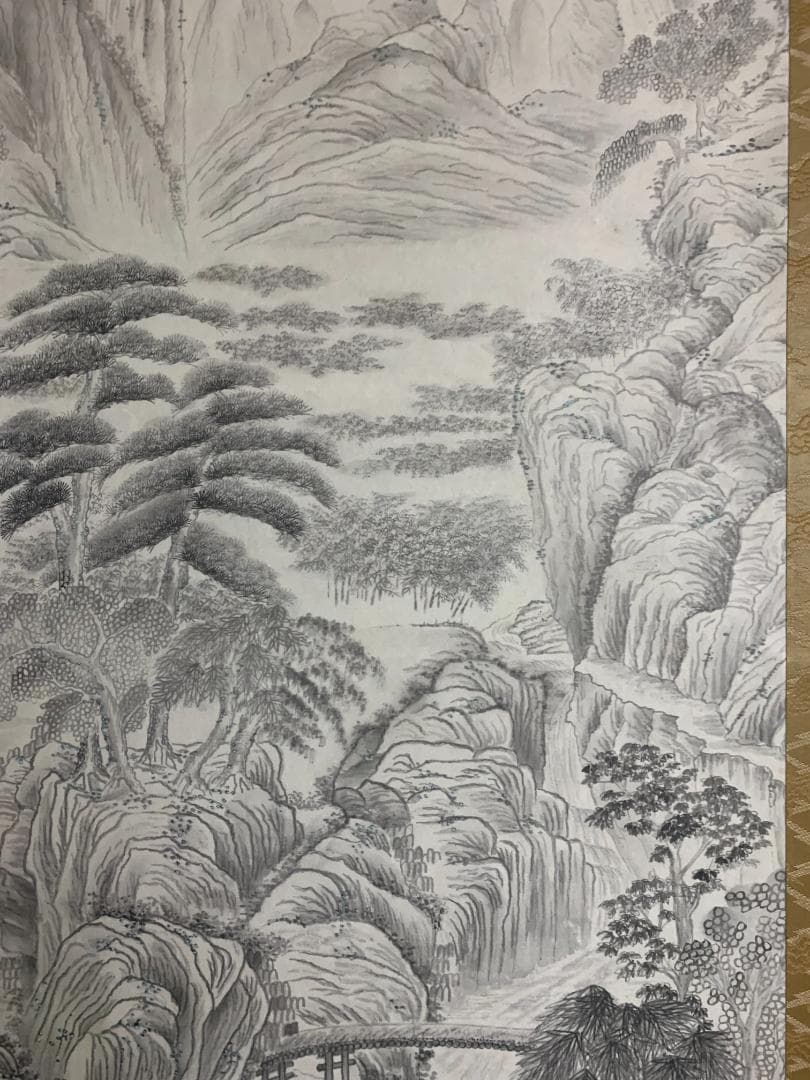 山本香泉 山水図 紙本 肉筆 掛軸 中国画 391