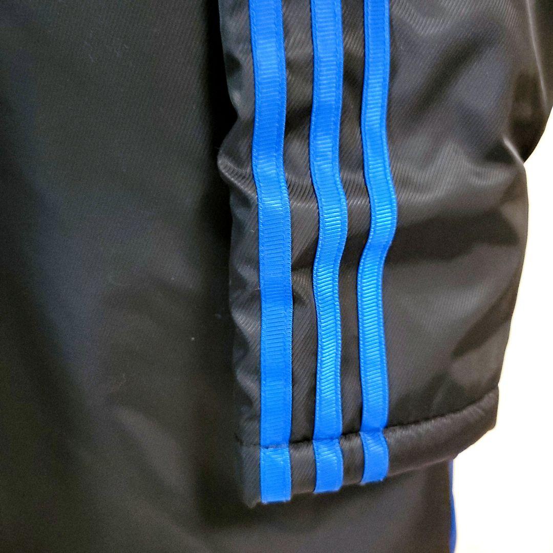 【adidas】新品☆中綿ベンチコート 裏ボア 防寒　 あたたかい160 黒/青