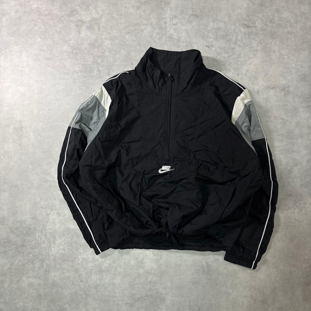 NIKE 00s ハーフジップ クロップ ナイロンジャケット ブラック M 短丈