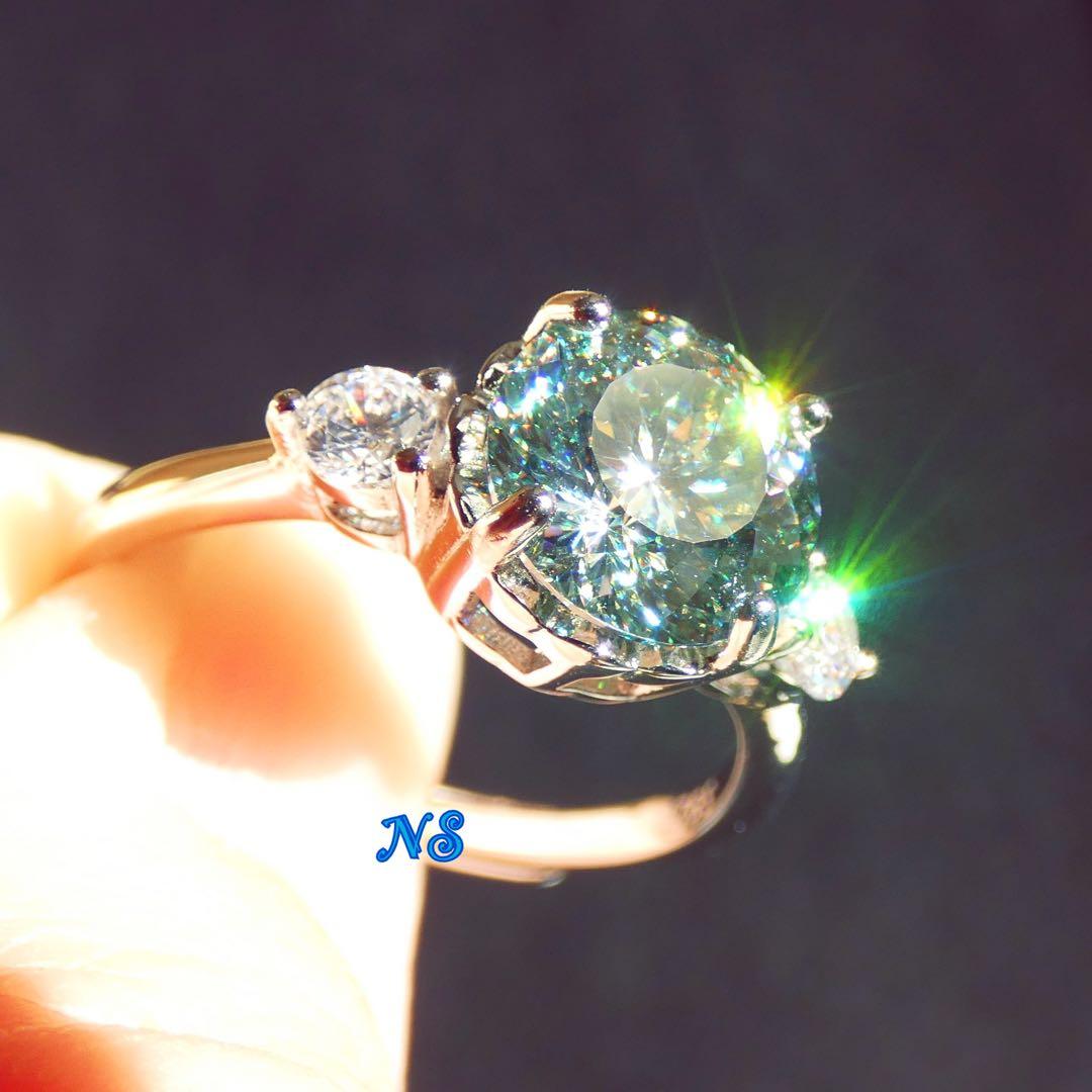 【専用】モアサナイト　指輪　2ct　ライトブルーグリーン　ロシアンカット　フリー