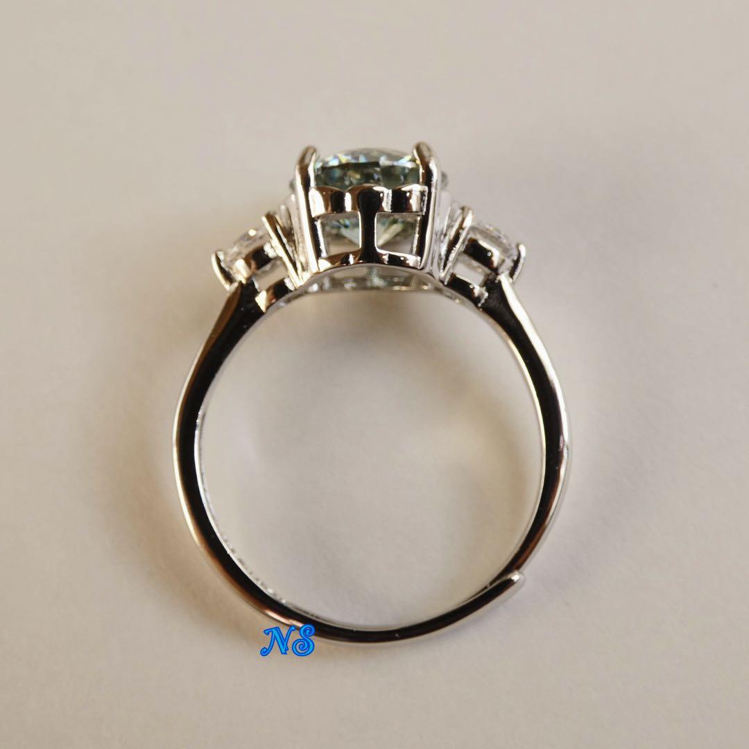 【専用】モアサナイト　指輪　2ct　ライトブルーグリーン　ロシアンカット　フリー