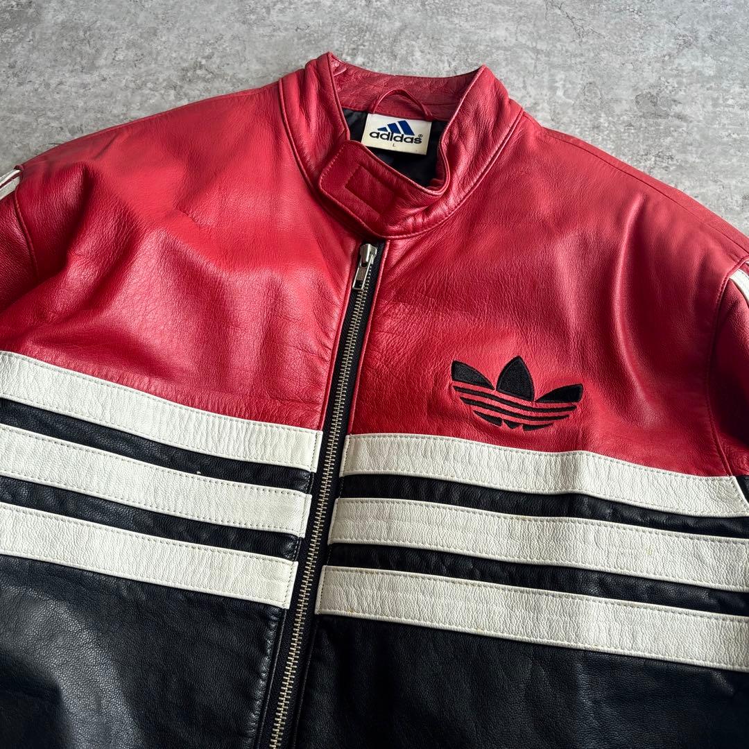 90's■adidas 【L】本革 羊革レザージャケット ライダース デサント製