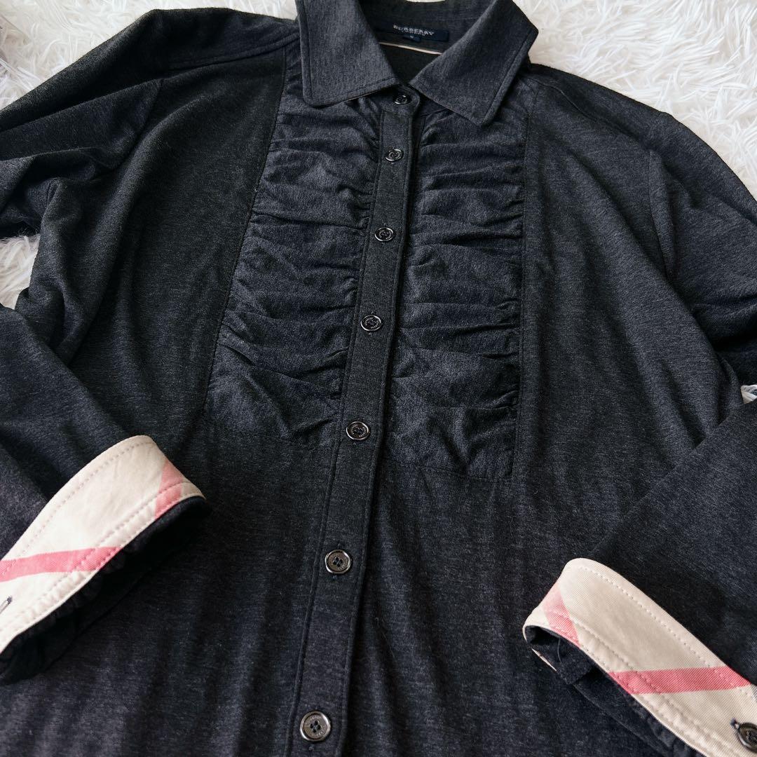 BURBERRY LONDON フリル ストレッチ 長袖 シャツ M