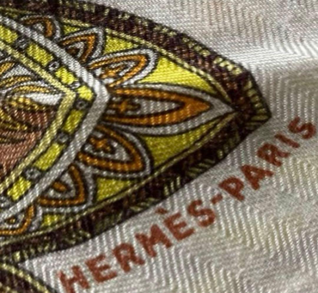 美品HERMESロサンジュ菱形ペイズリースカーフカシミアシルクオレンジ黄茶白稀少