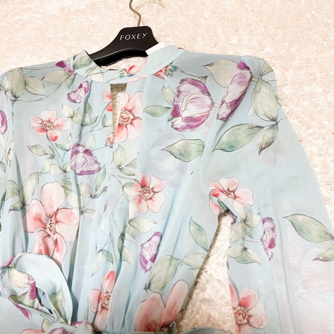 人気完売品✨ソブ　ロングワンピース　プリーツ　花柄　リボンベルト　シフォン　長袖