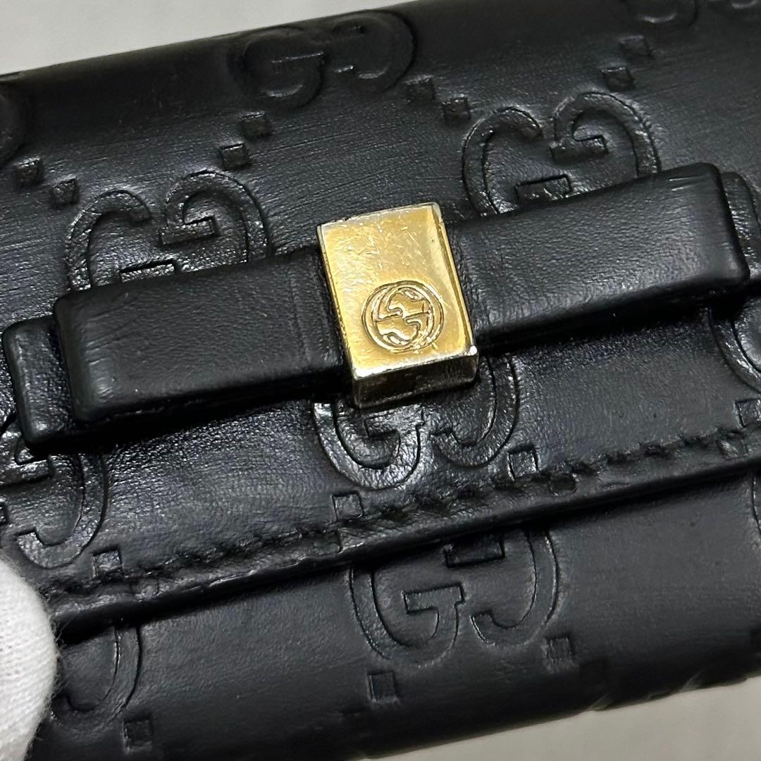 GUCCI グッチ　キーケース　インターロッキング　リボン　GG ブラック