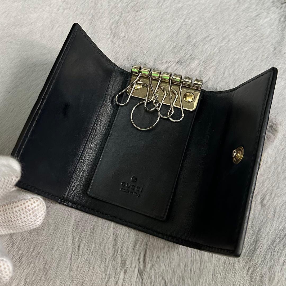 GUCCI グッチ　キーケース　インターロッキング　リボン　GG ブラック