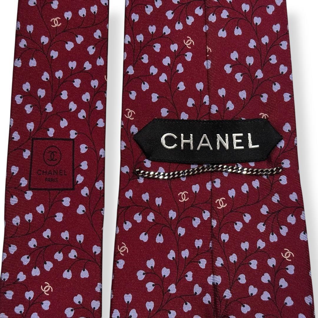 良品✨CHANEL ネクタイ　シャネル　ココマーク　ワインレッド　【D】
