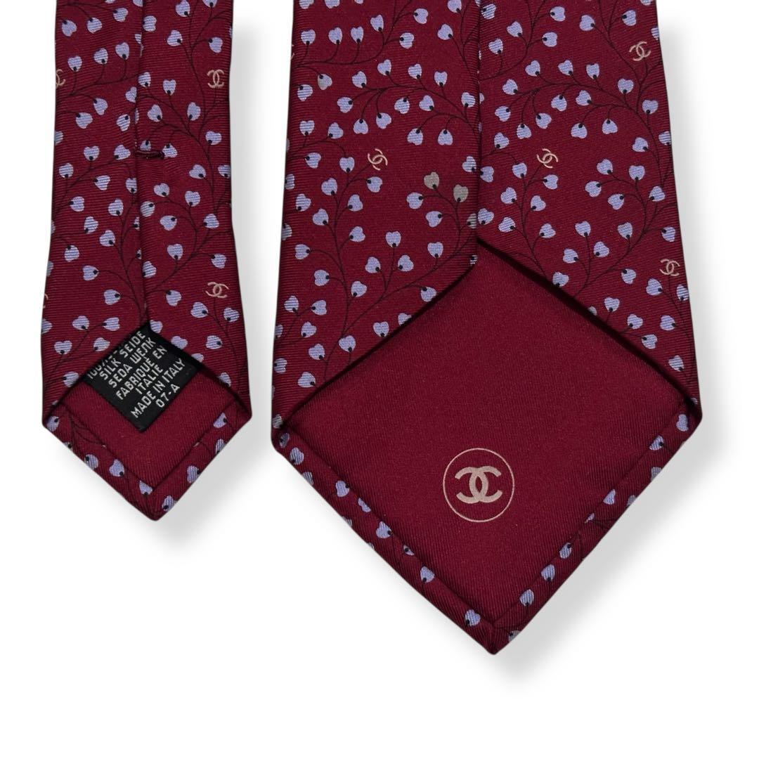 良品✨CHANEL ネクタイ　シャネル　ココマーク　ワインレッド　【D】