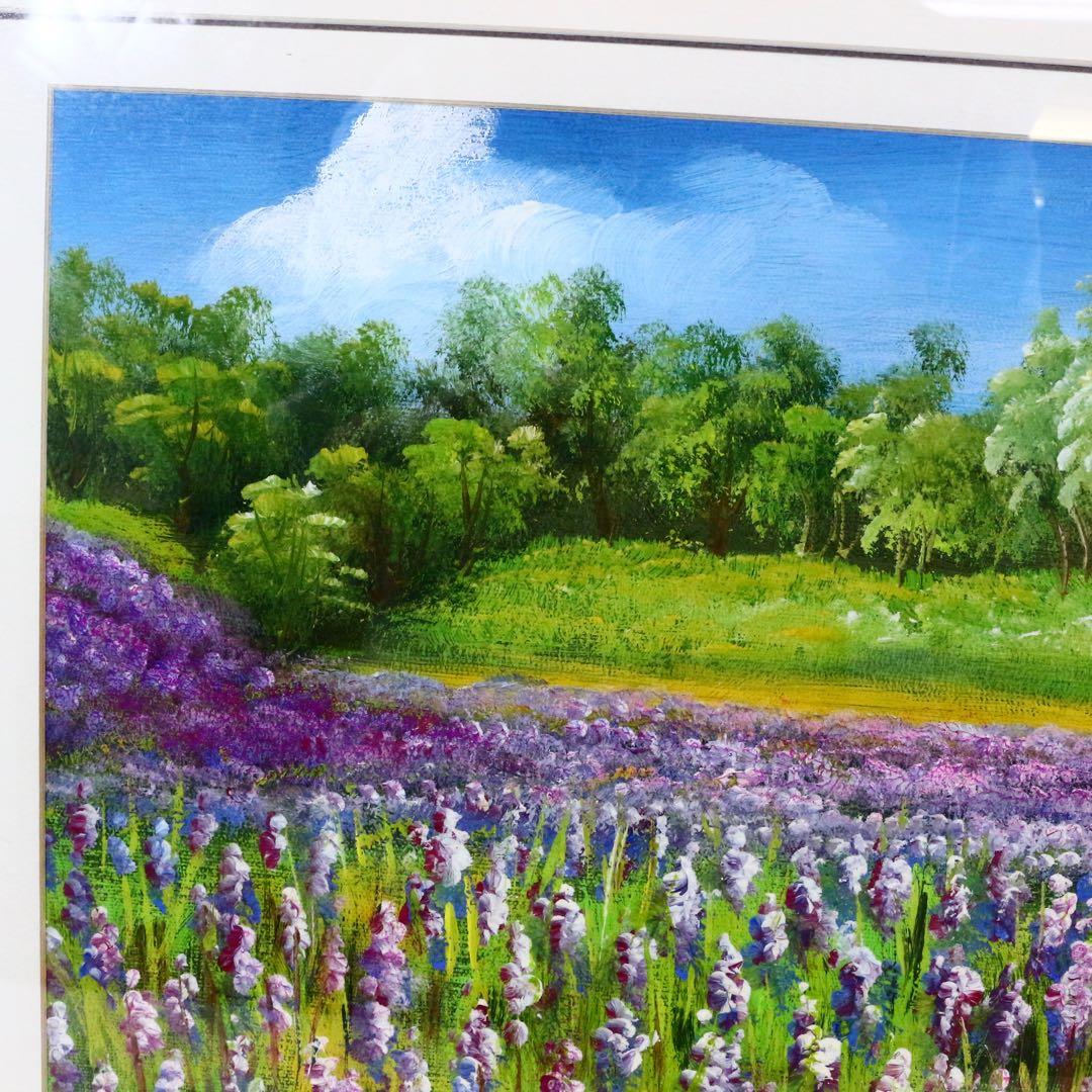 真作保証 K.Nakai 富良野のラベンダー畑 作家物 絵画 油絵 花 額装品