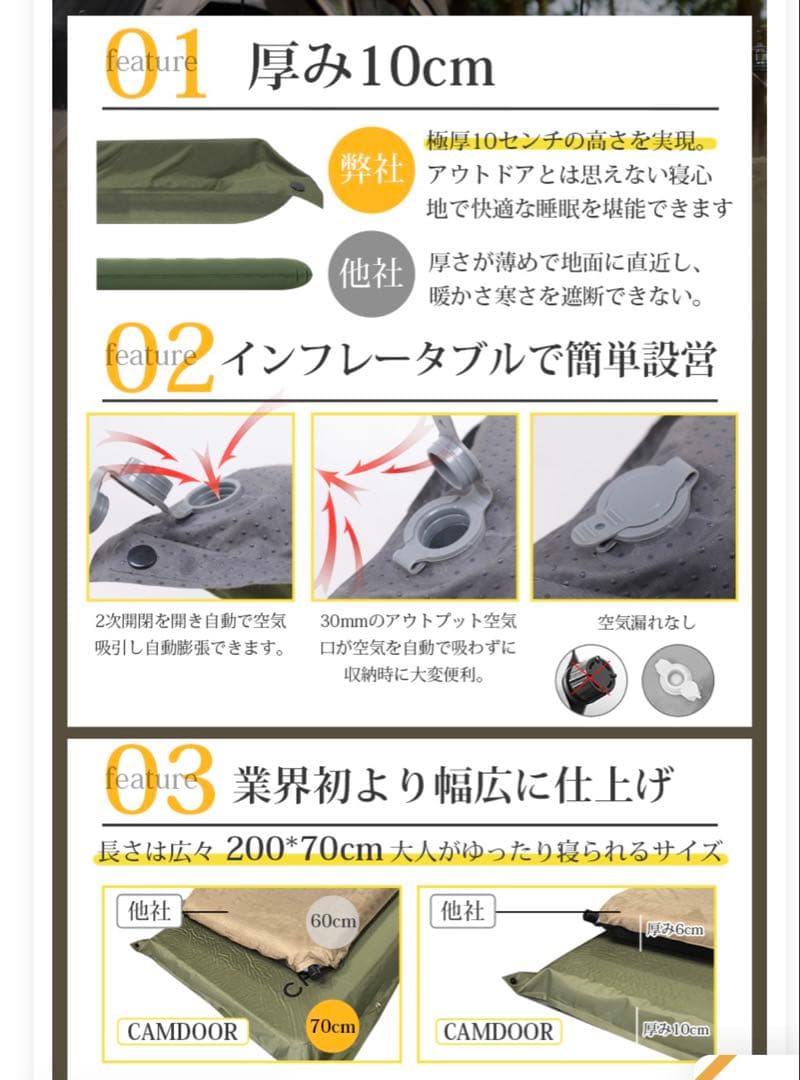 CAMDOOR インフレーターマット 200x70cm