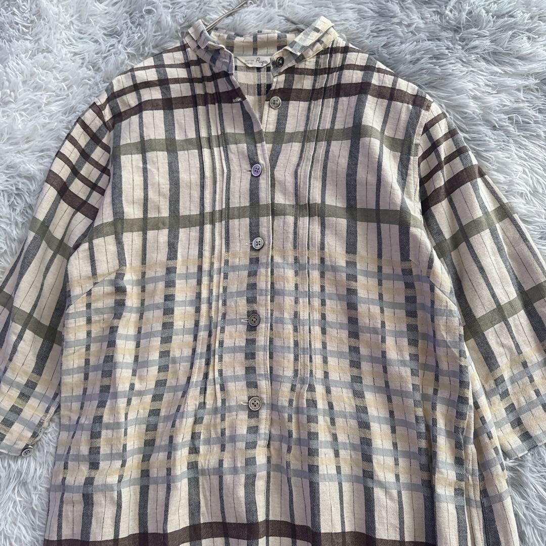 コットンハウス アヤ チェック柄 ワンピース リネン ゆったり M 美品