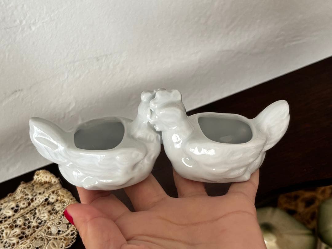フランス　蚤の市　鳥のツガイ　置物　陶器製　ブロカント
