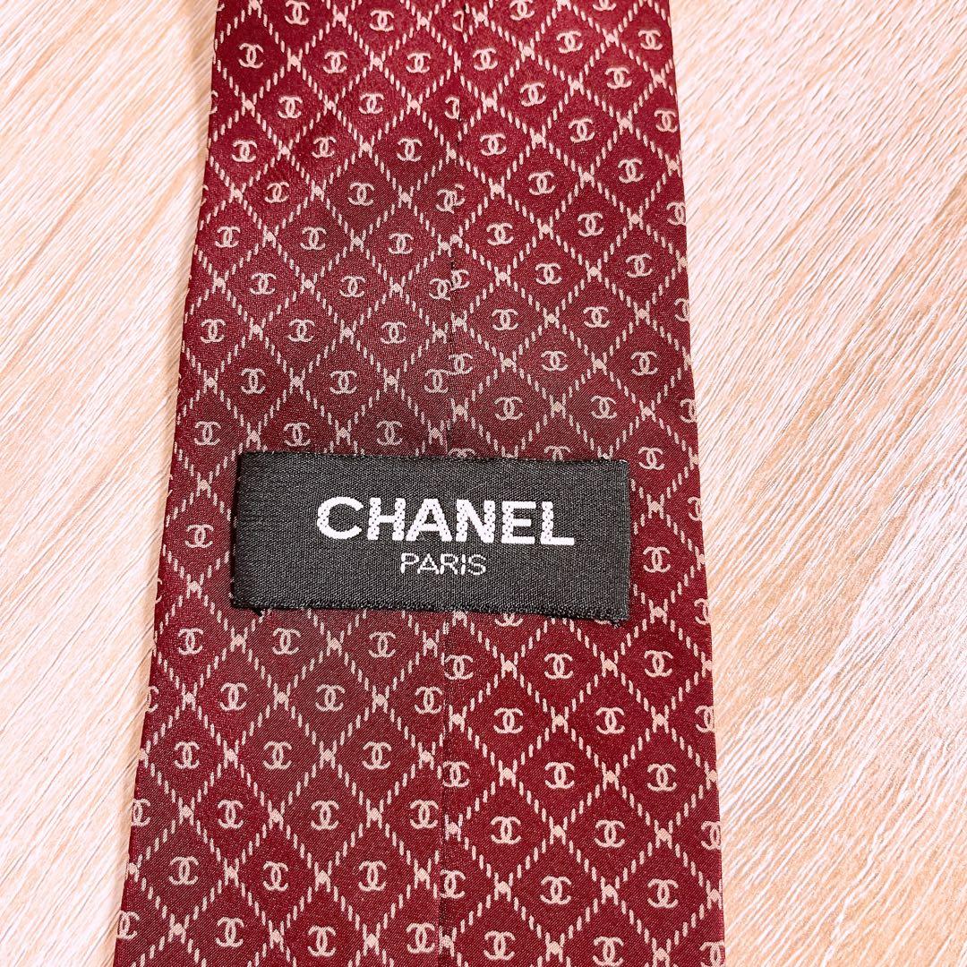 CHANEL シルク ネクタイ レギュラータイ ロゴ ココ 総柄 チェック