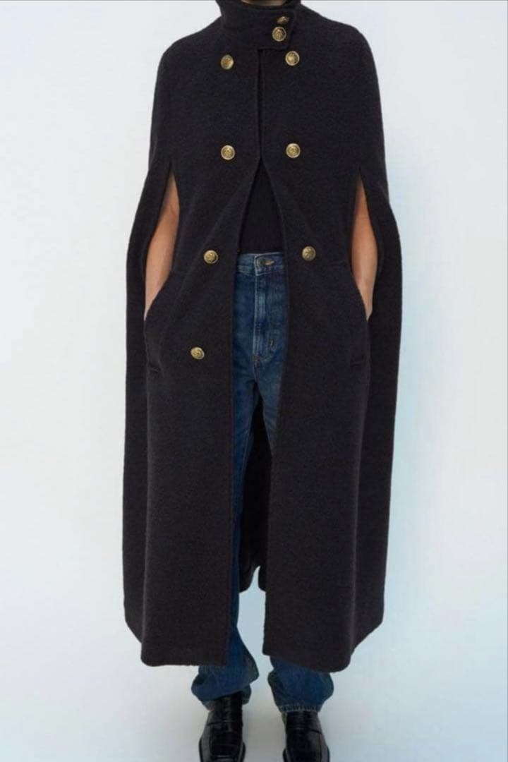 【希少】ZARA ロングケープ　マント　ポンチョ　コート　M-L