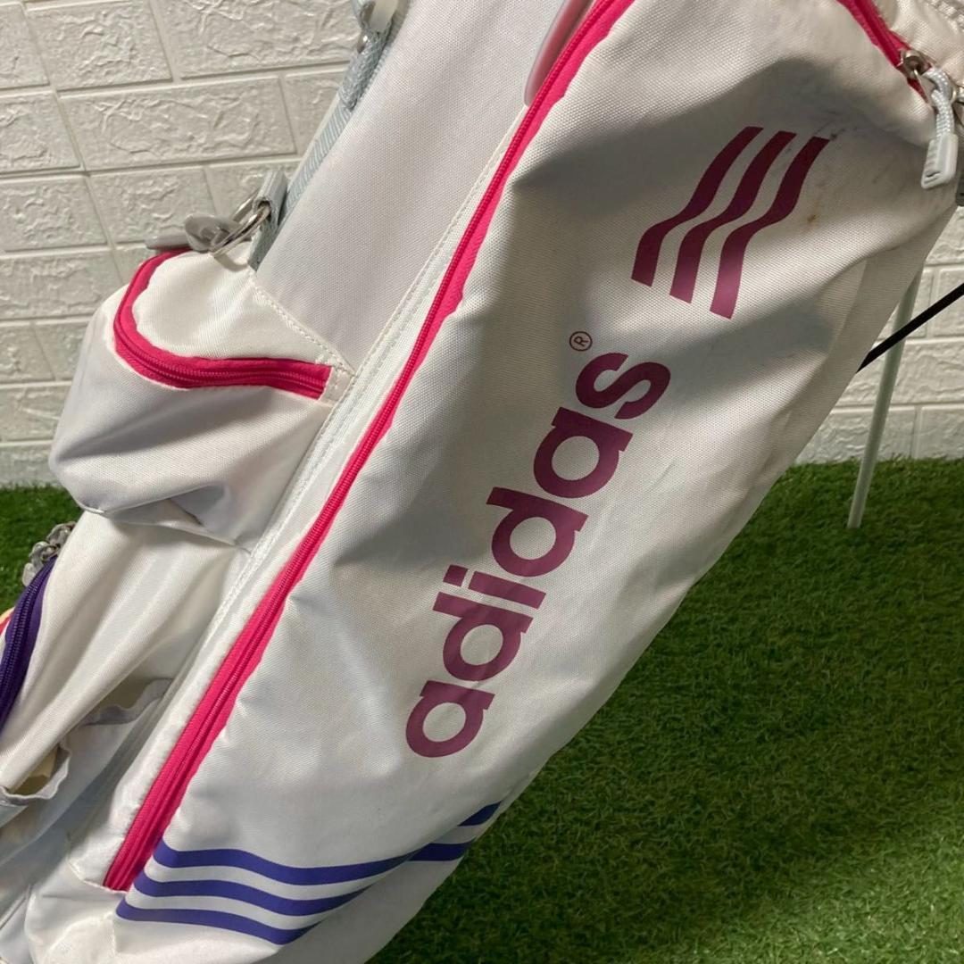 【美品】adidas レディース スタンド式 キャディバッグ 4分割 フード付