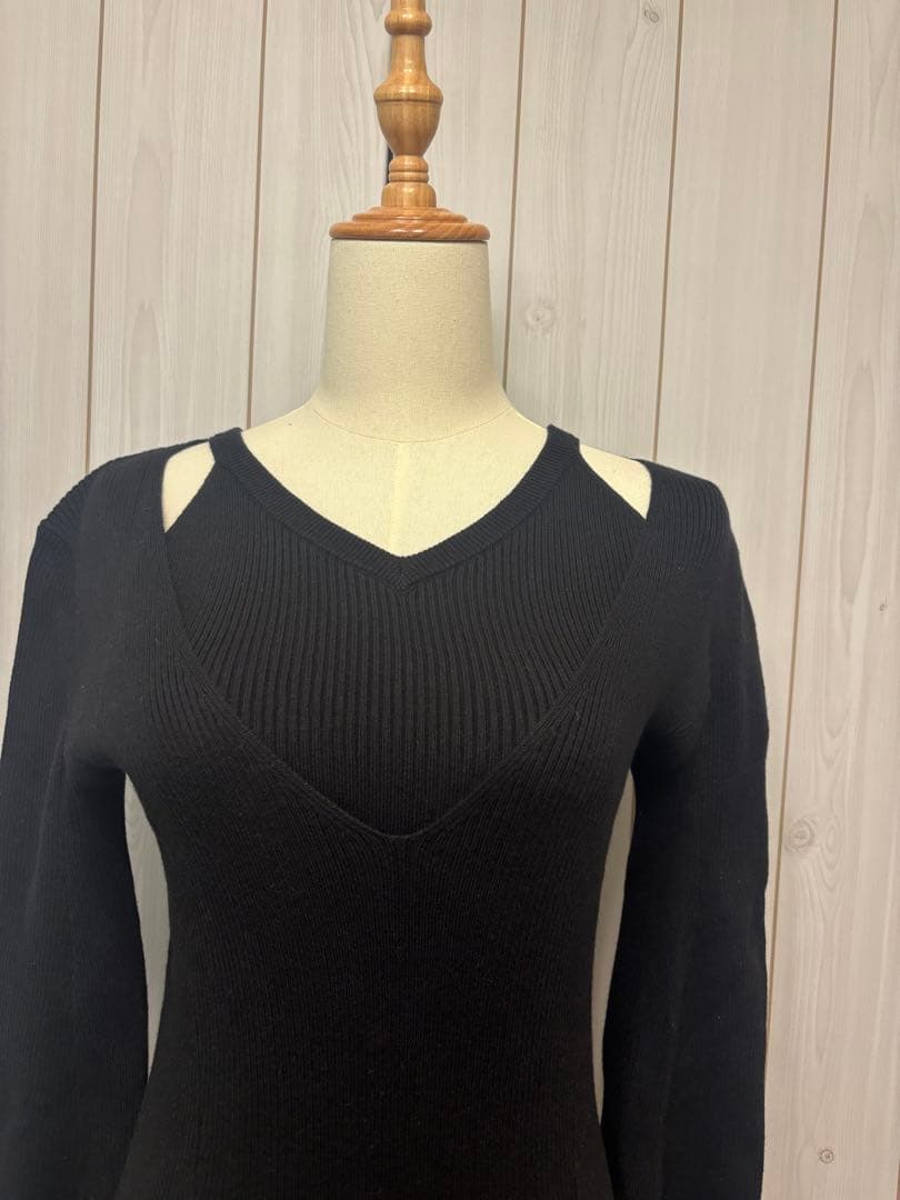 Ameri Vintage ブラックニットロングワンピース