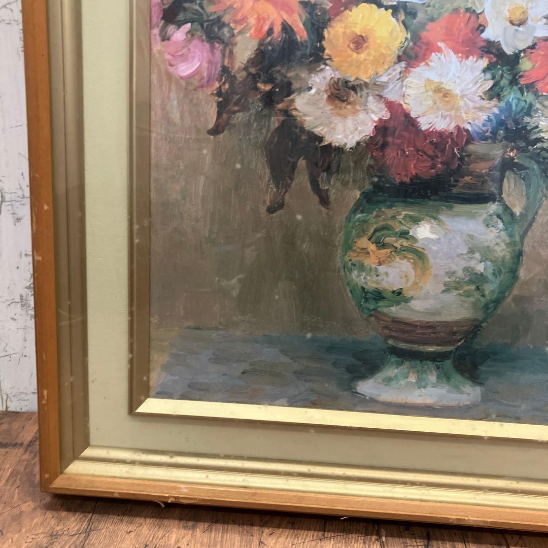 ヴィンテージ 名画 ダイフ 花 花瓶 海外 油絵 油彩画 木製 フレーム 額縁