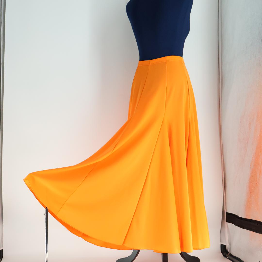 【美品 スペイン製 フラメンコ衣装】オレンジ ファルダ スカート 無地 レッスン