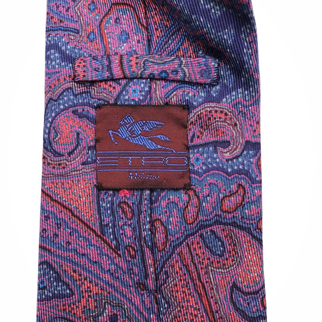 【美品】ETRO エトロ ネクタイ ボルドー パープル 紫 総柄 幾何学
