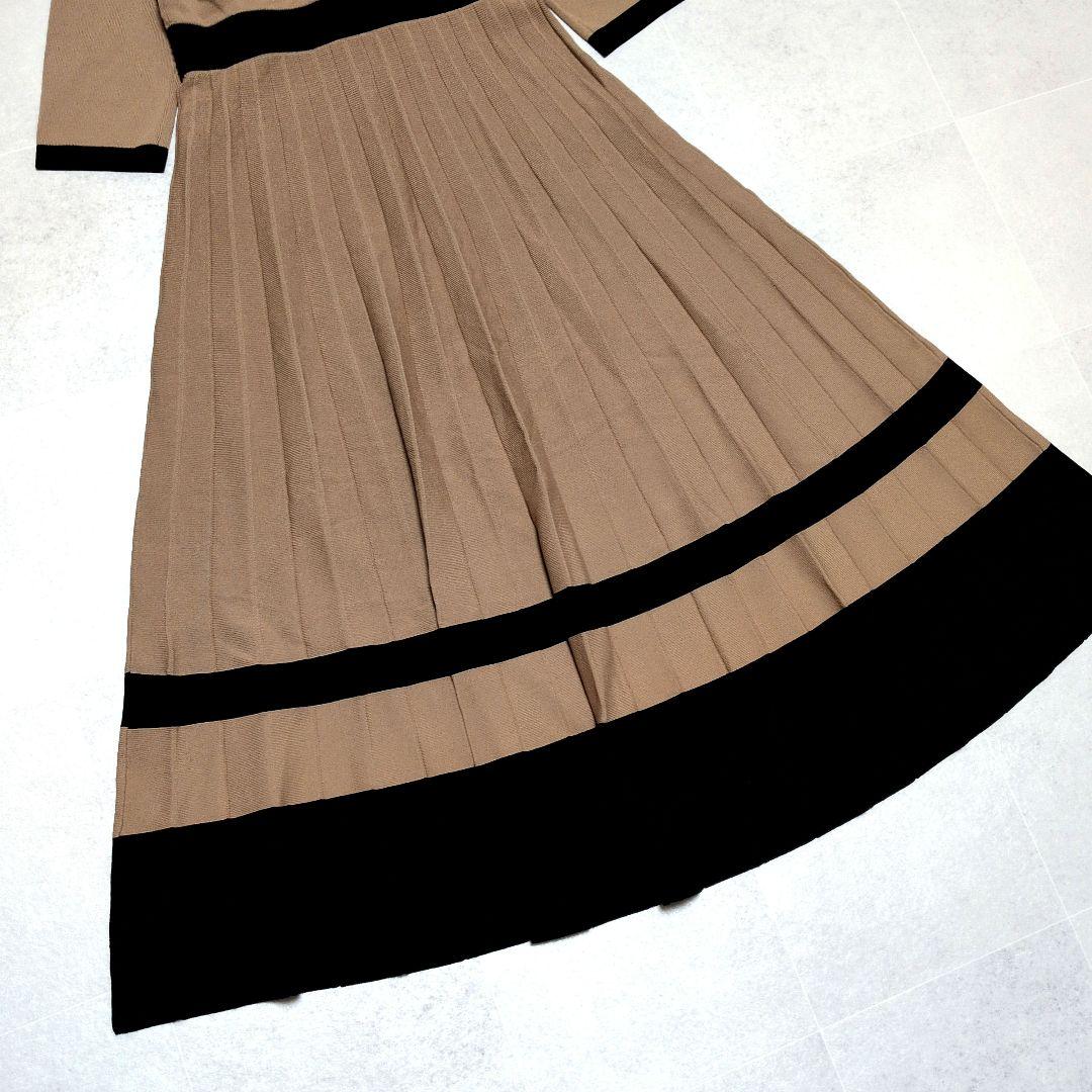 美品✨ダイアグラム 配色プリーツワンピース バイカラー 金ボタン 36