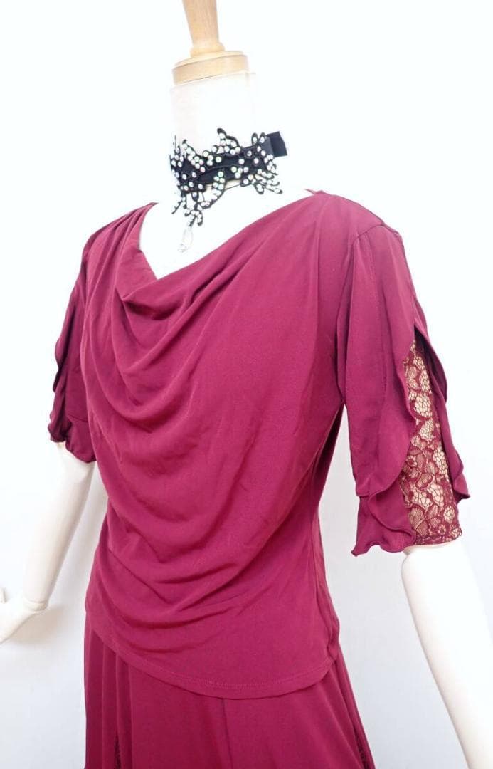 B1628★美品【チャコット】ML/えんじ/スタンダードドレス☆社交ダンス
