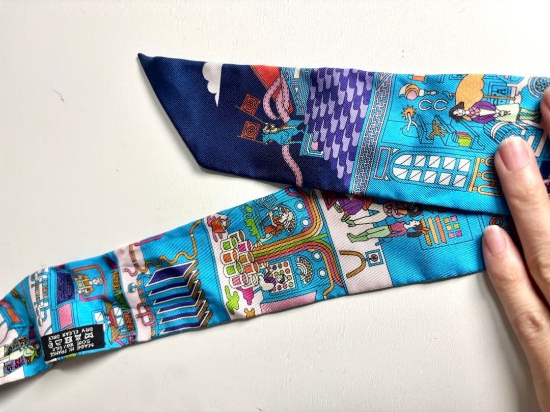 HERMES エルメス ツイリー ブルー ネイビー マルチカラー シルク100%