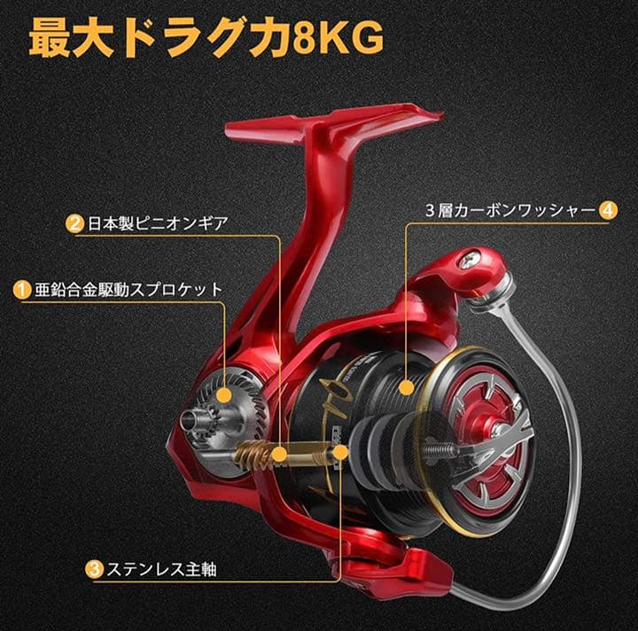 スピニングリール 3000番 軽量 最大ドラグ力8Kg 左右交換ハンドル堤防釣り