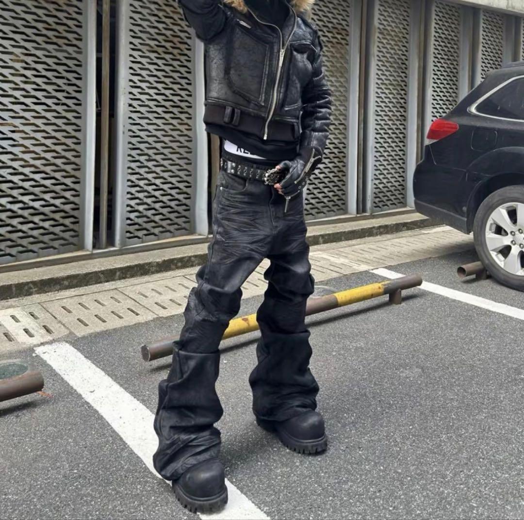 パンツ Coating bootcut jeans black bolan