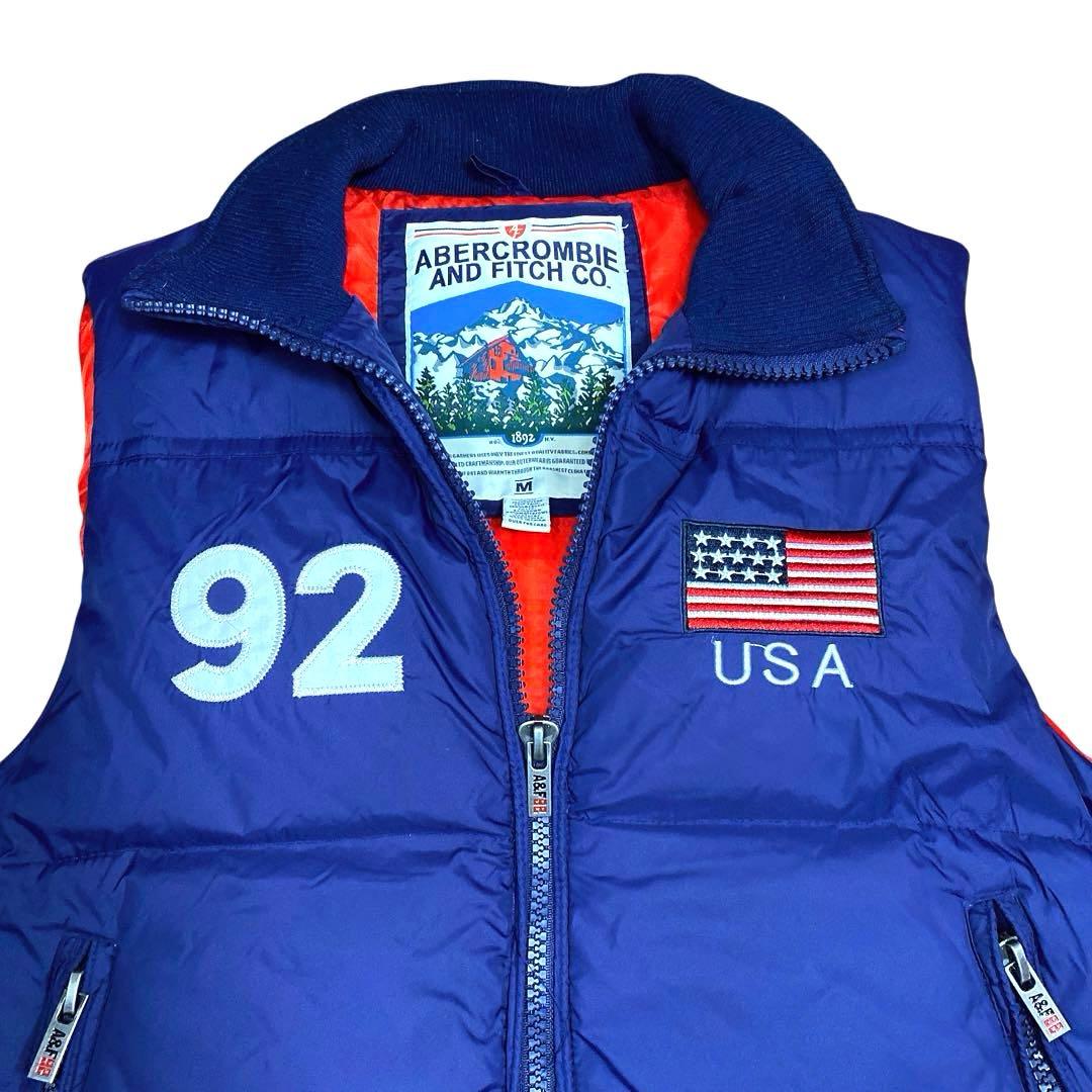 野*ス様 美品 アバクロ ダウンベスト M USA 92 ネイビー レッド