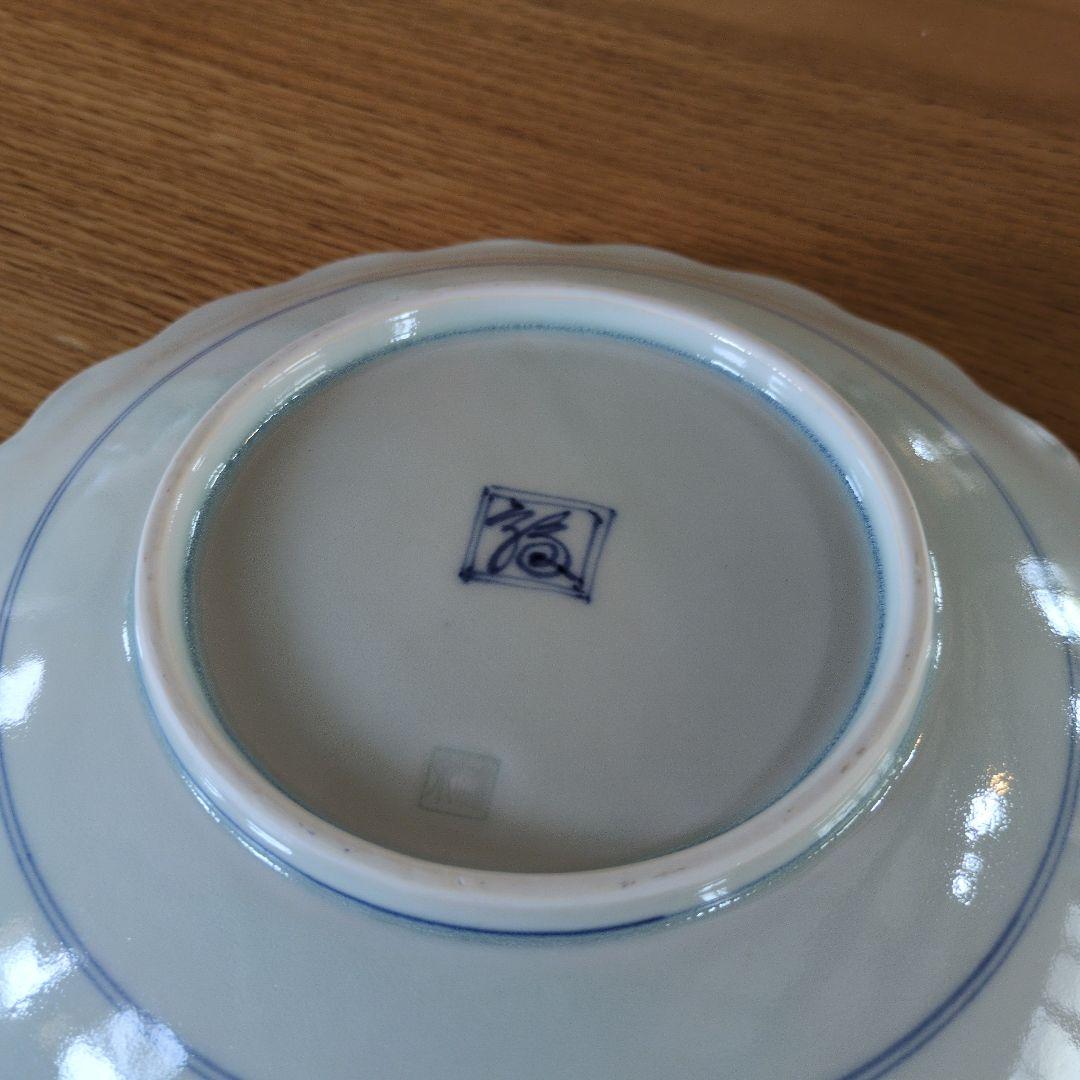 福泉窯 染付葡萄絵 菊割八寸皿　2客