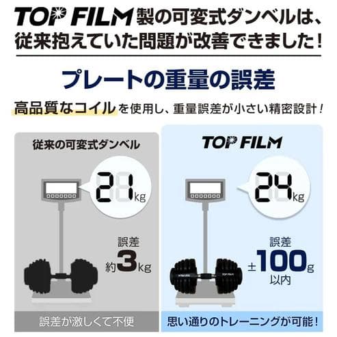 TOP FILM 可変式ダンベル 24kg 15段階調整 専用台付