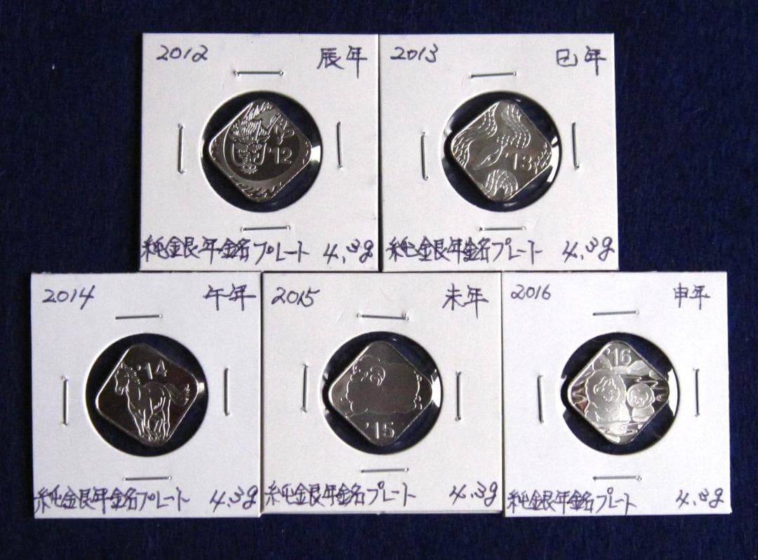 純銀銘板プレート　２０１２年～２０１６年　 桜の通り抜け貨幣セット出し　５枚