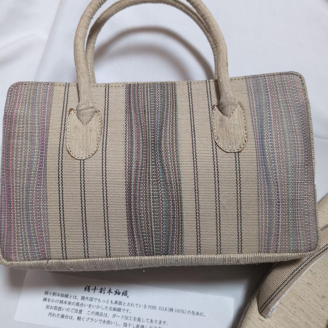 ５ノ５迄大量出品中　絹十割本紬織・和装バッグ・草履