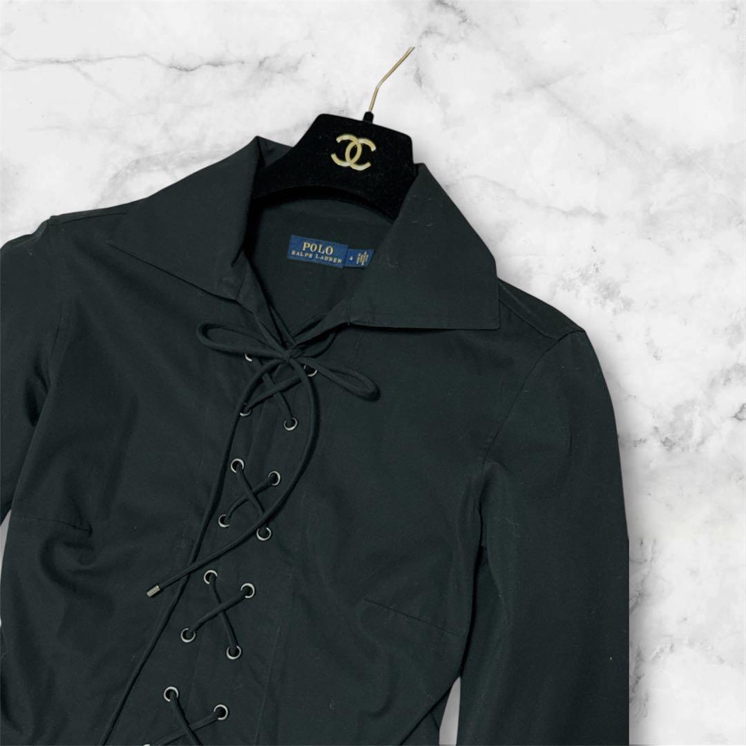 【美品】ポロラルフローレン　シャツワンピース　レースアップ　フレア　ロング