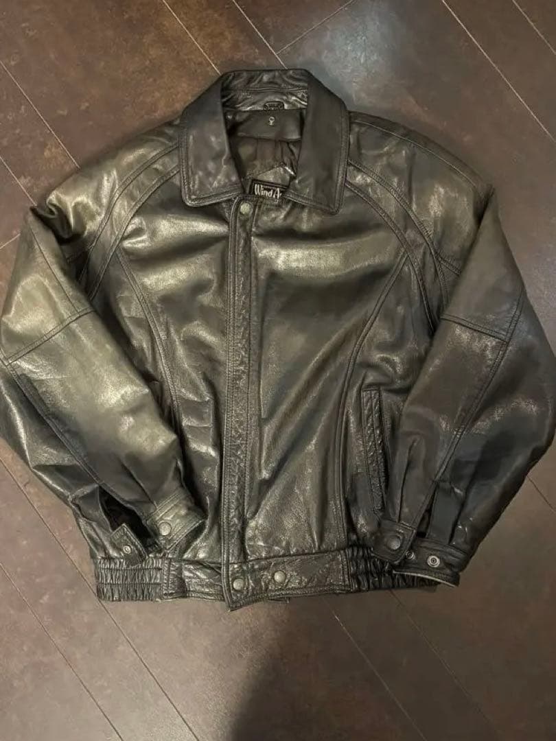 ブラックレザージャケット vintage　短丈　古着　牛革　モード