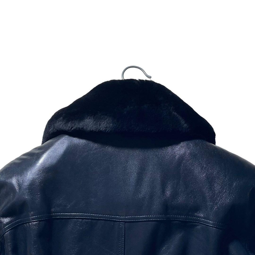 ち*わ様 vintage レザーコート　LAME NAPPA ブラック　襟ボア