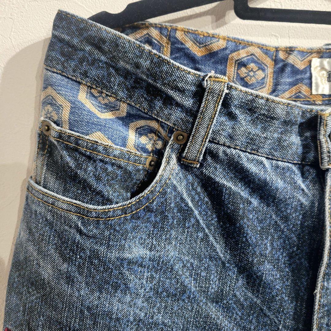 【極迫力】絡繰魂 ドラゴン刺繍 ✕ パイソン柄 パッチワーク デニムパンツ